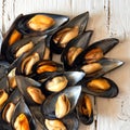 Ã¯Â¿Â½ooked mussels close up. Top view